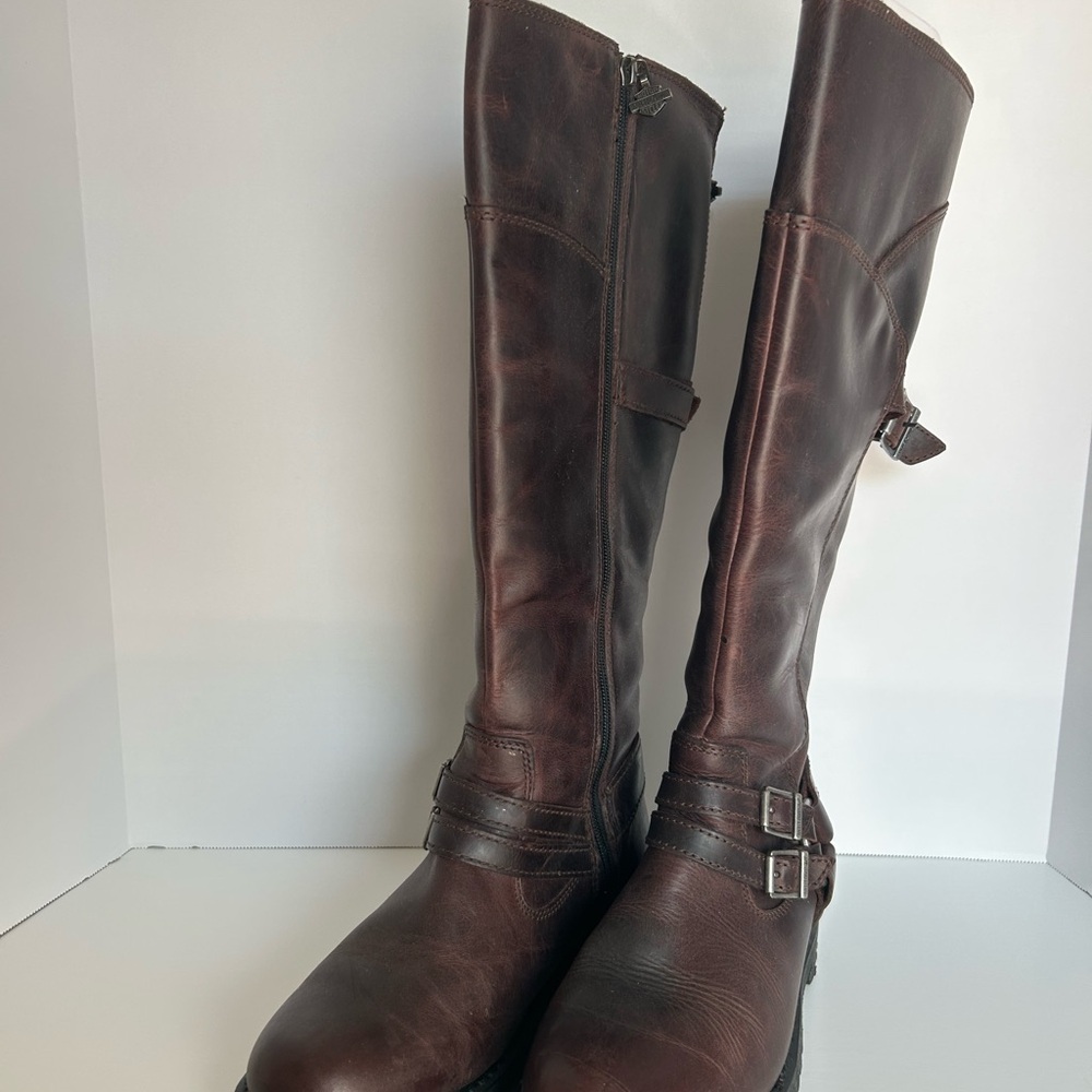 Harley-Davidson Brown Leather Boots with Red Zipper